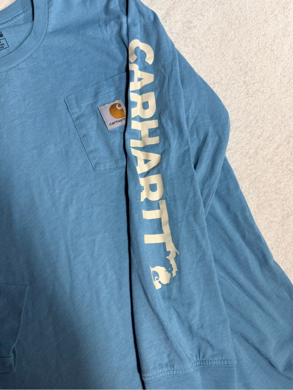 Carhartt Michigan Heritage Long Sleeve Pocket T-Shirt Light Blue Boys Medium - Picture 6 of 6
